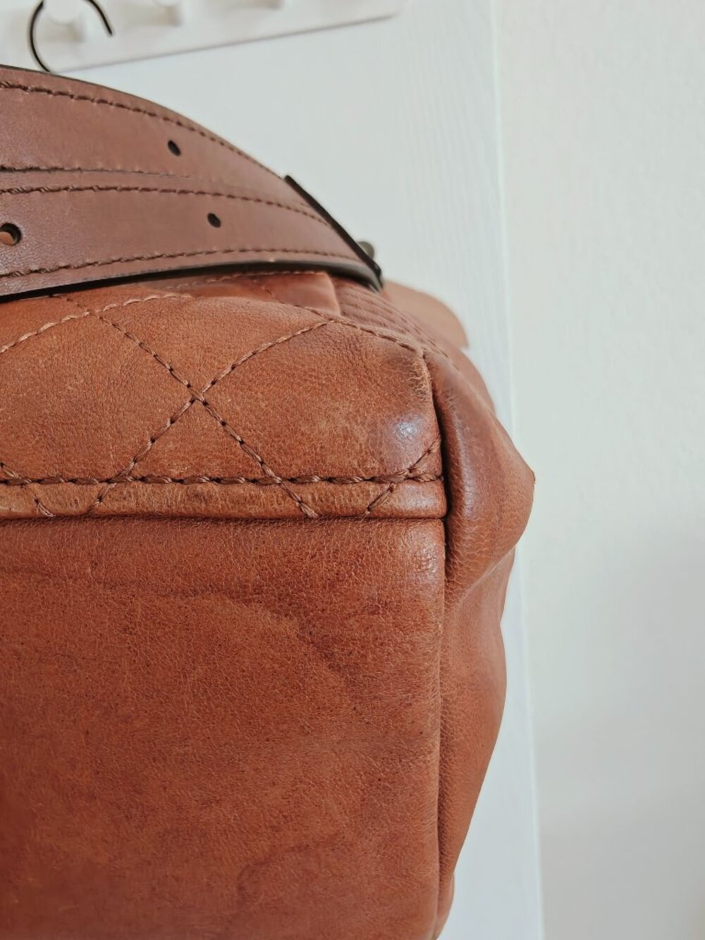 Frye Samantha Quilted Cognac Leather Tote Satchel Shoulder Bag - Picture 11 of 16